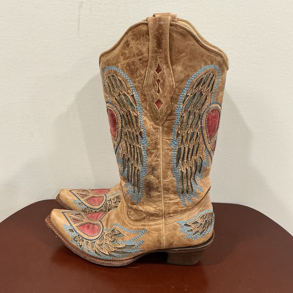 Corral Peace Heart Angel Wings A1976 Western Cowboy Boots Leather Sz 10